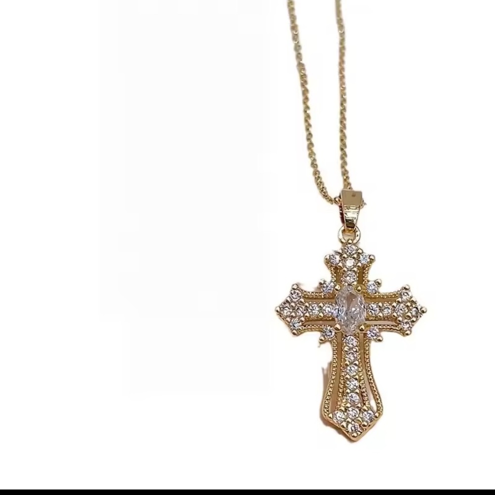 Elegant Gold color Cross Pendant Necklace - Picture 2 of 8
